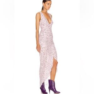 NICHOLAS SIZE 14 floral asymmetrical 100% silk dress ruched v-neck